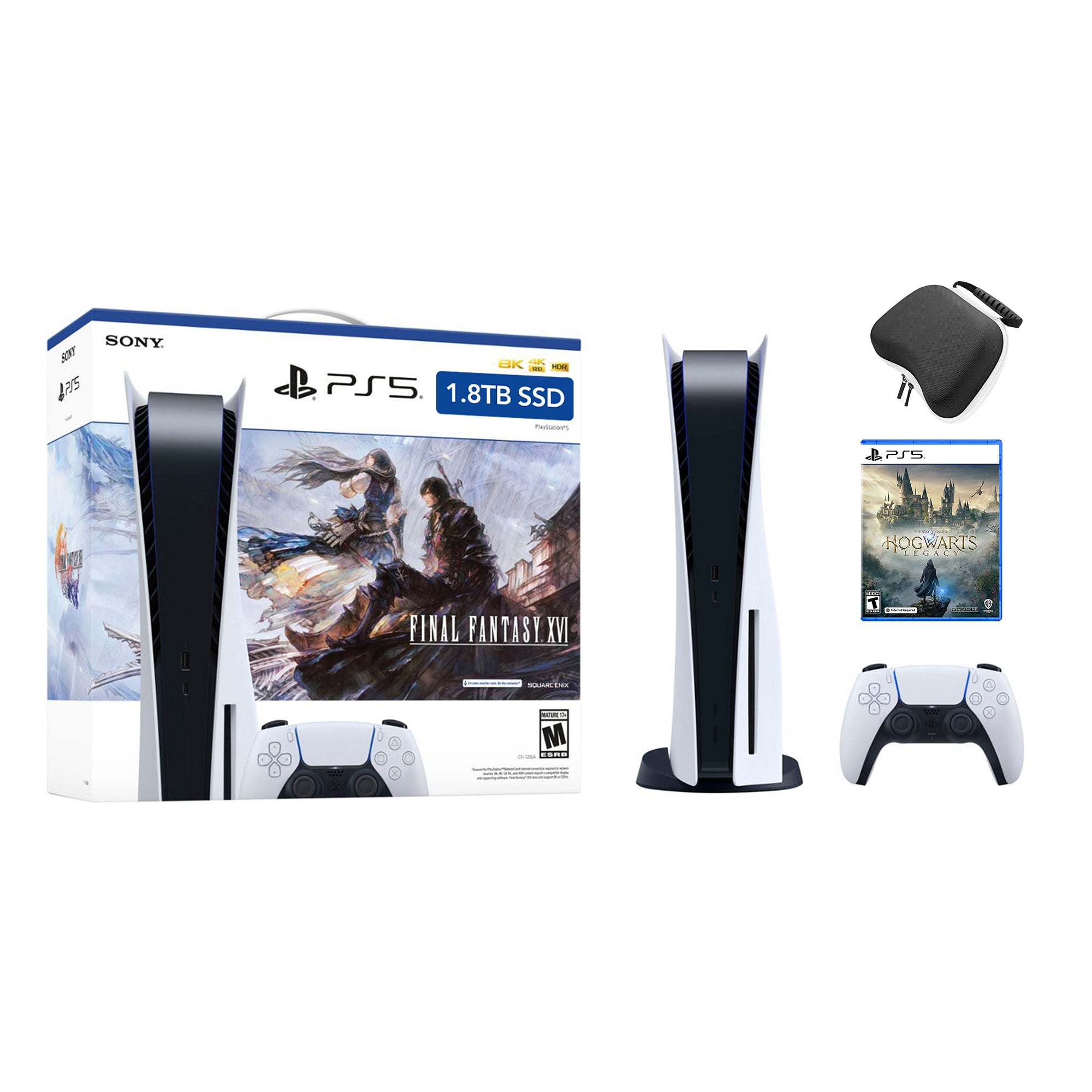 PlayStation 5 Upgraded 1.8TB Disc Edition FINAL FANTASY XVI Bundle with Hogwarts Legacy and Mytrix Controller Case - PS5, White PlayStation 5 Upgraded 1.8TB Disc Edition FINAL FANTASY XVI Bundle with Hogwarts Legacy and Mytrix Controller Case - PS5, White